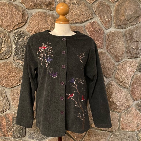 Vintage Y2K fleece cardigan with bird embroidery - Picture 2 of 6